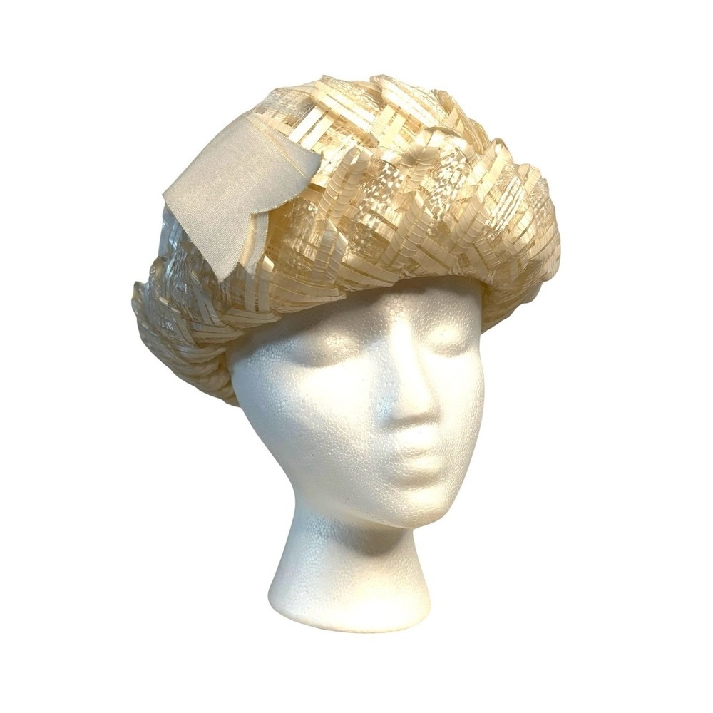 Vtg‎ 1960s Woven Straw Toque Hat Pillbox Rolled Brim Montreal NY Union label